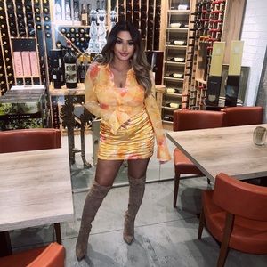 SHEIN 70s INSPIRED BLOUSE & SKIRT SET | yellow & orange floral